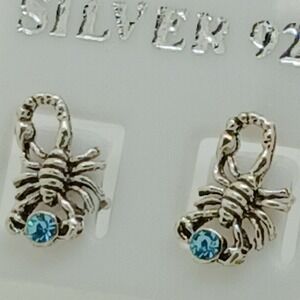 Scorpion Stud Earrings 925 Sterling Silver Blue‎ Crystal Scorpio Zodiac Jewelry
